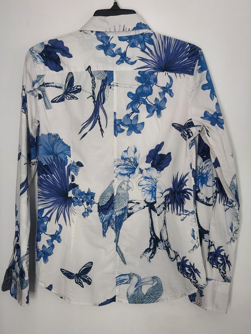 etro blouse Shirt Womens 44 Long Sleeve Tropical Print Blue White - Picture 3 of 7